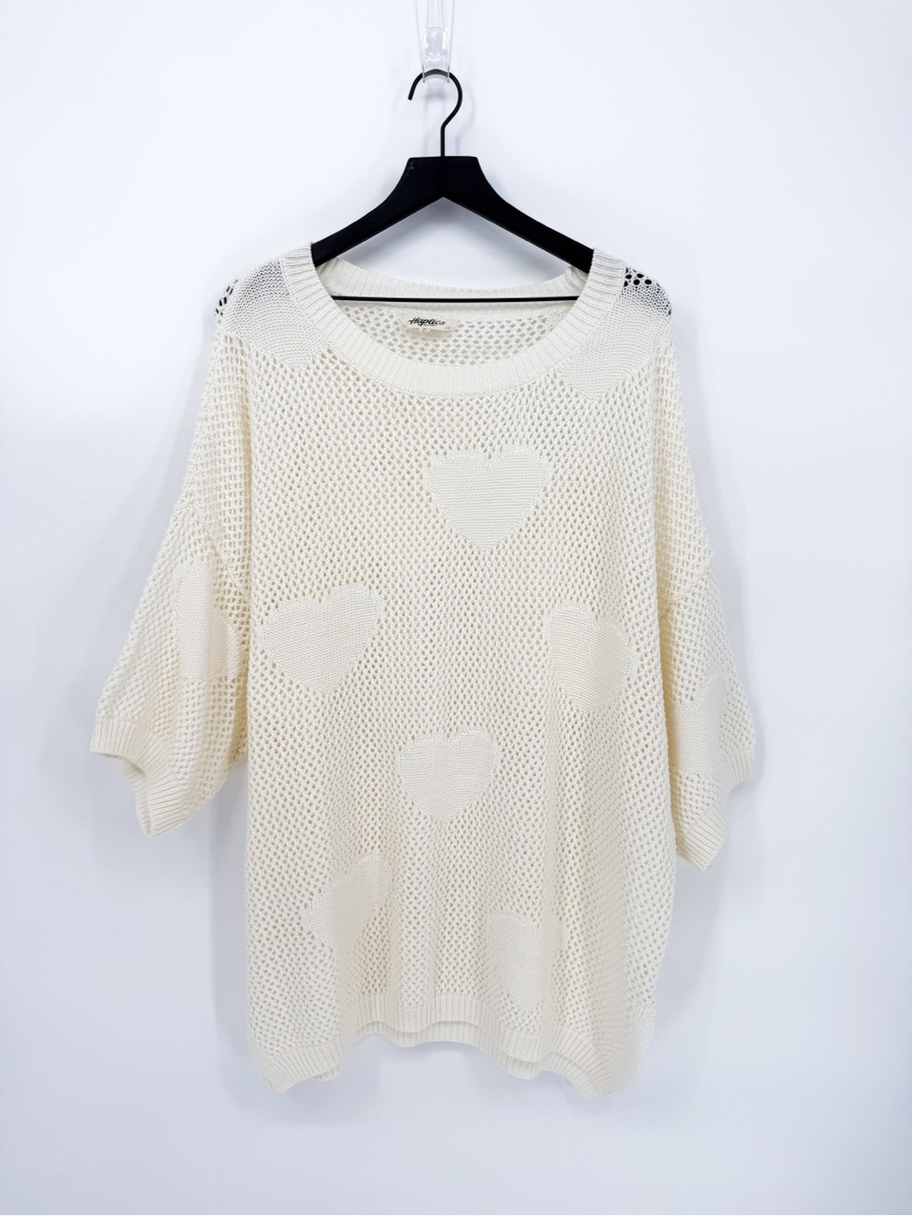 Haptics by Holly Harper Cream Heart Pointelle Open Knit Sweater 2X Oversized